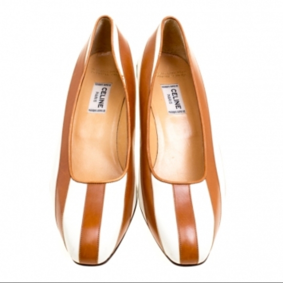 Celine stripe leather white mini block heel pumps - Picture 3 of 8
